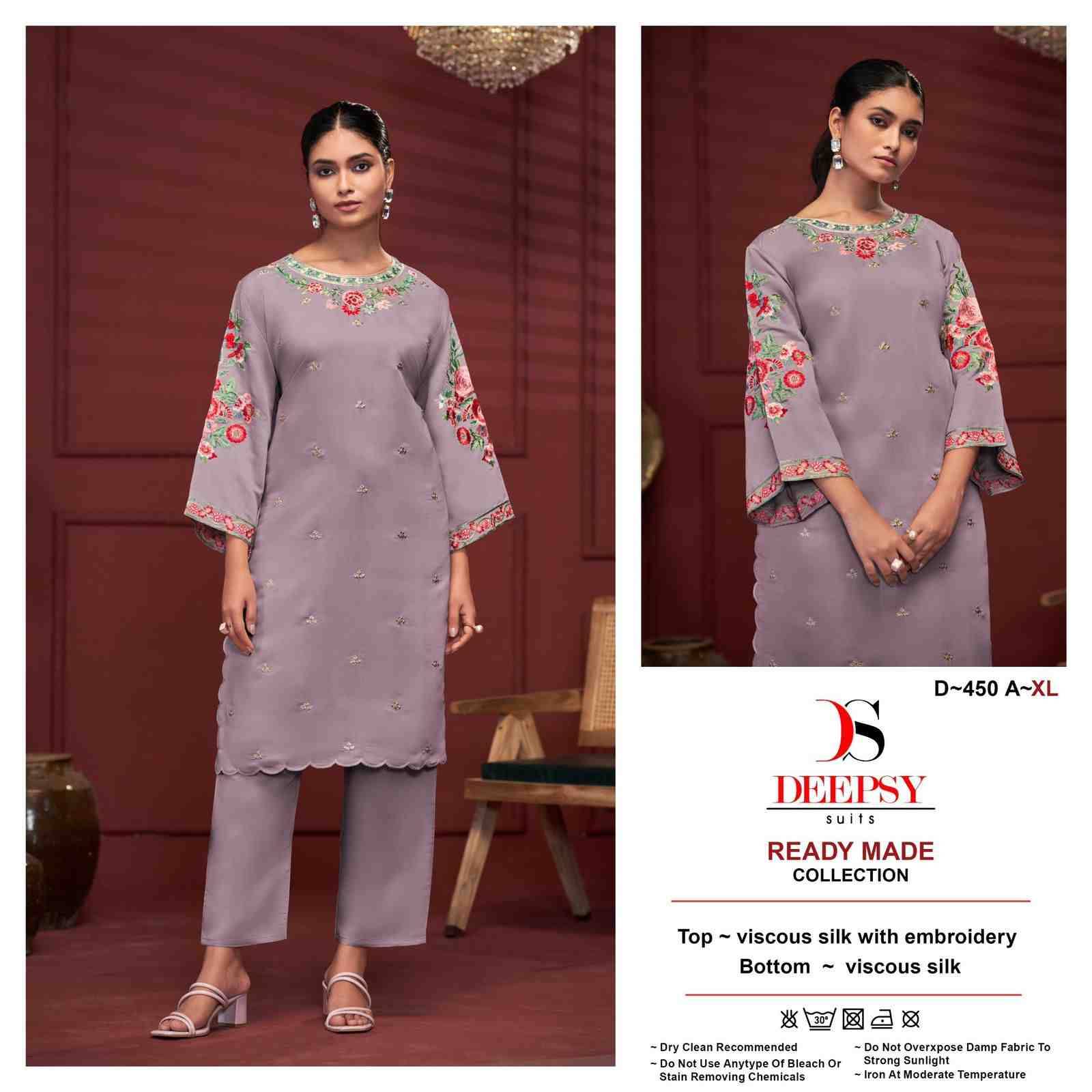 Deepsy Hit Design 450 Colours By Deepsy Suits 450-A To 450-D Series Designer Pakistani Suits Collection Beautiful Stylish Fancy Colorful Party Wear & Occasional Wear Viscose Silk Kurtis With Bottom At Wholesale Price