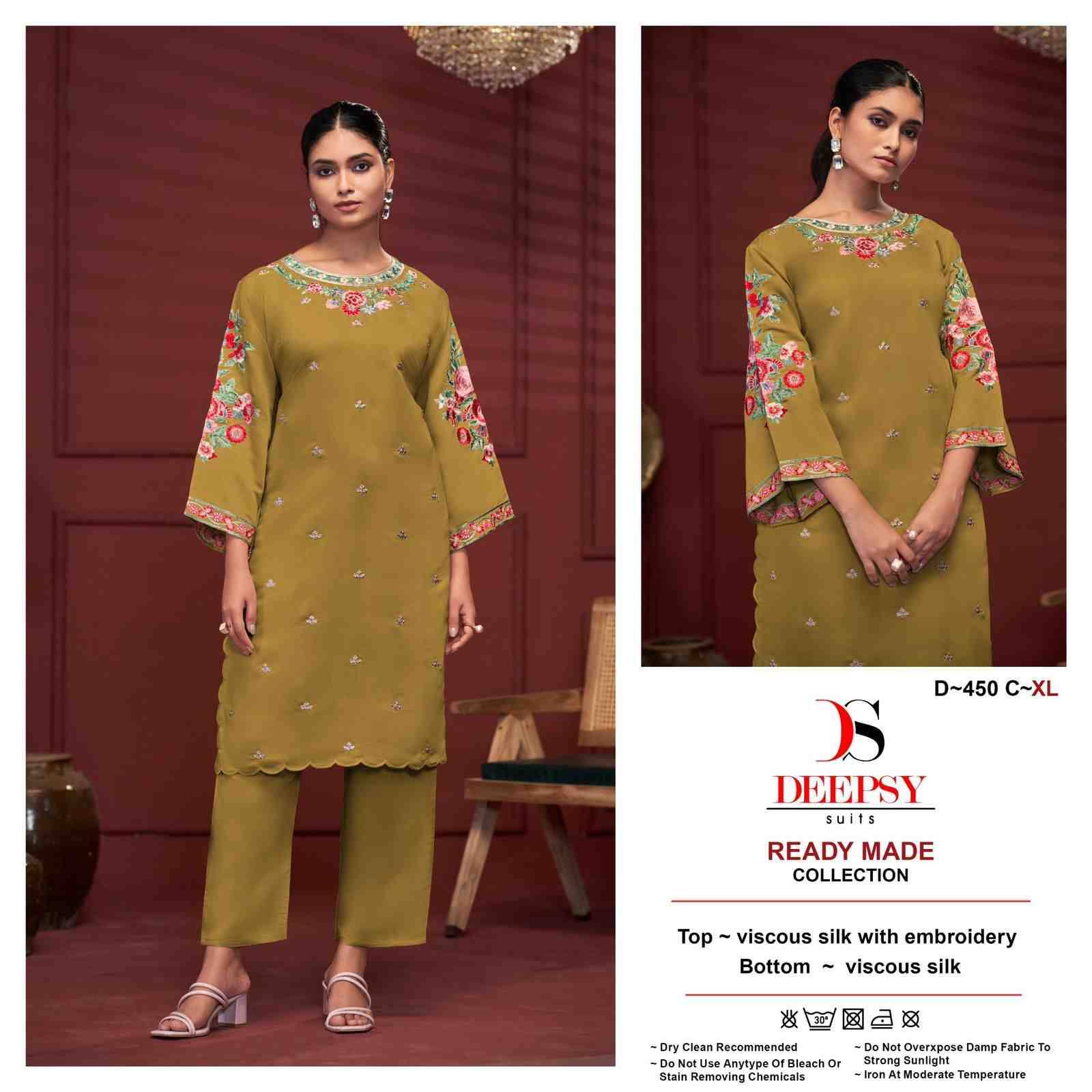 Deepsy Hit Design 450 Colours By Deepsy Suits 450-A To 450-D Series Designer Pakistani Suits Collection Beautiful Stylish Fancy Colorful Party Wear & Occasional Wear Viscose Silk Kurtis With Bottom At Wholesale Price