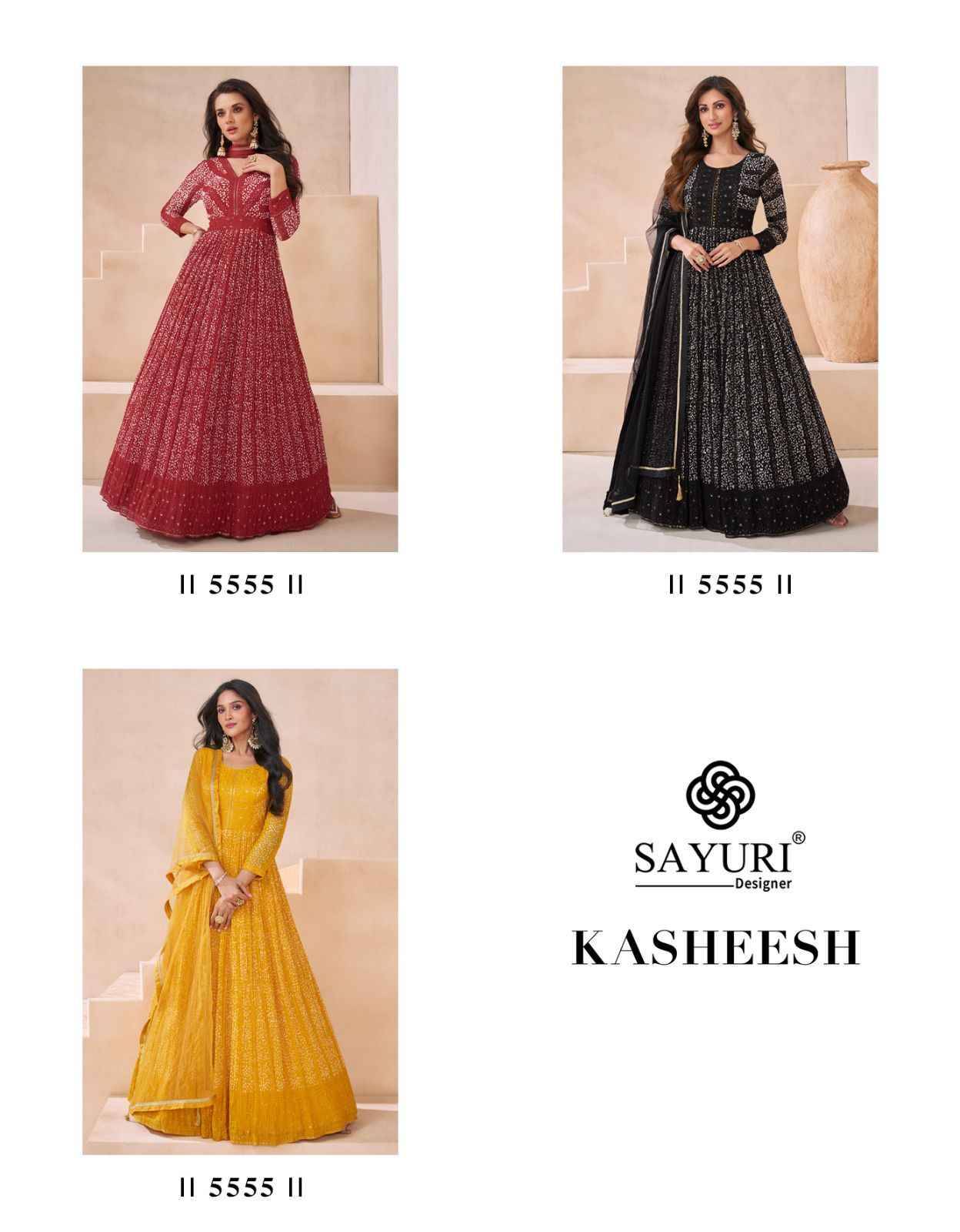 Kasheesh By Sayuri 5555 To 5557 Series Designer Stylish Fancy Colorful Beautiful Party Wear & Ethnic Wear Collection Georgette Gown With Bottom At Wholesale Price