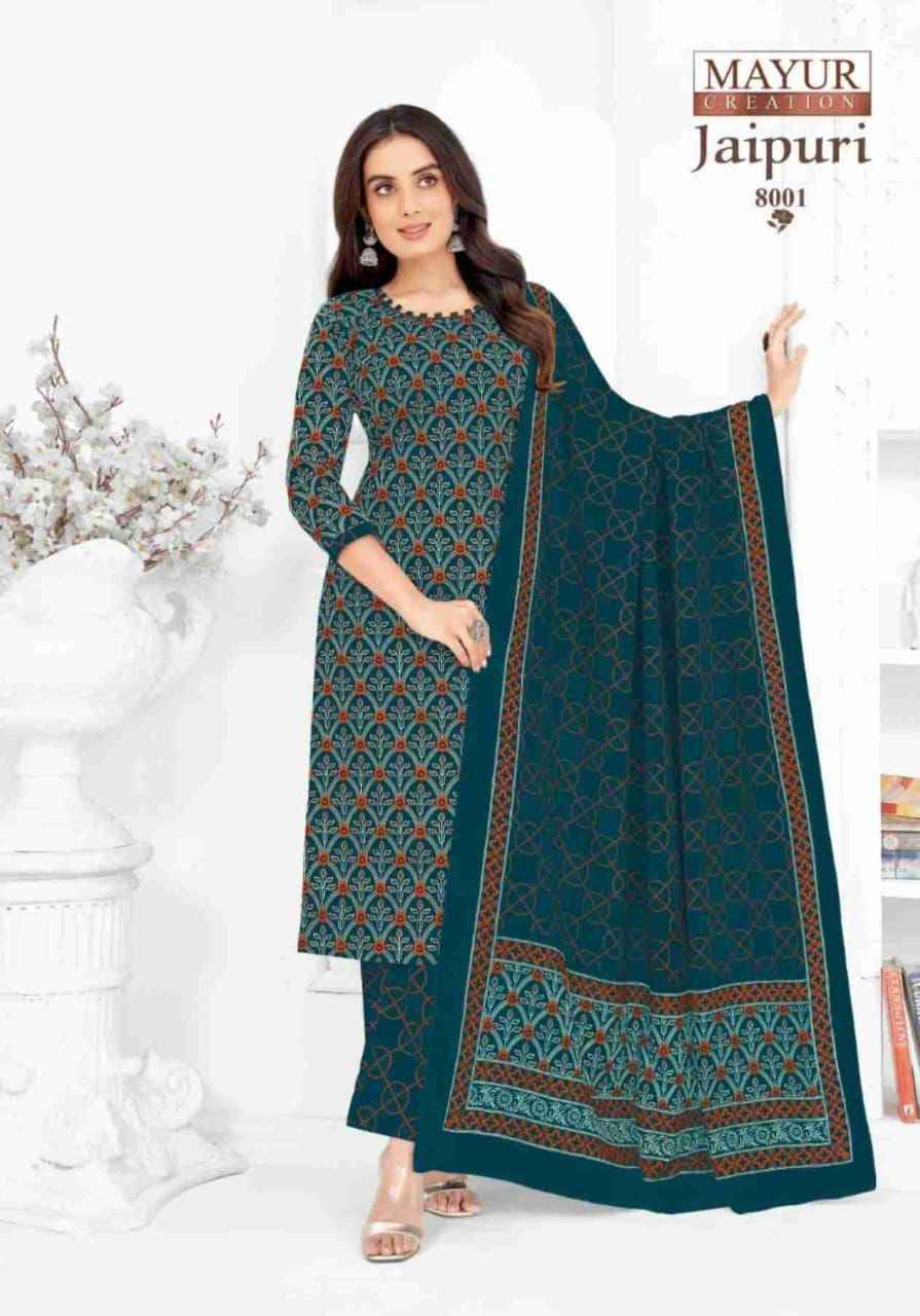 Jaipuri Vol-8 By Mayur Creation 8001 To 8010 Series Beautiful Festive Suits Stylish Fancy Colorful Casual Wear & Ethnic Wear Cotton Print Dresses At Wholesale Price