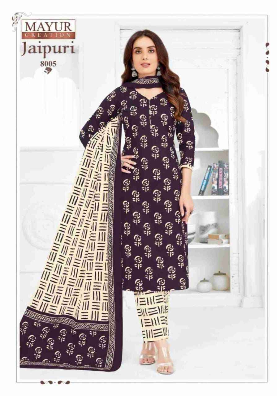 Jaipuri Vol-8 By Mayur Creation 8001 To 8010 Series Beautiful Festive Suits Stylish Fancy Colorful Casual Wear & Ethnic Wear Cotton Print Dresses At Wholesale Price