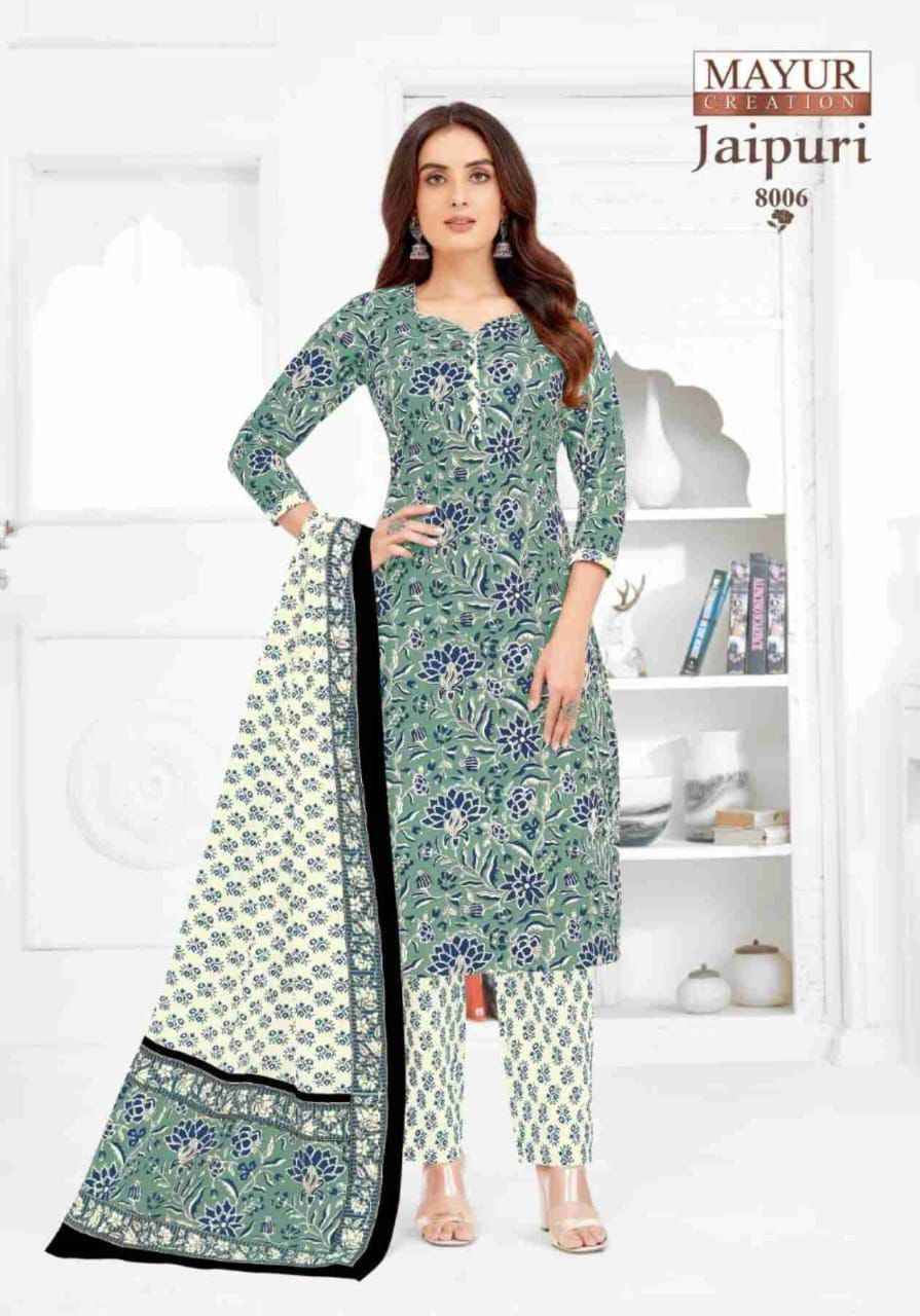 Jaipuri Vol-8 By Mayur Creation 8001 To 8010 Series Beautiful Festive Suits Stylish Fancy Colorful Casual Wear & Ethnic Wear Cotton Print Dresses At Wholesale Price