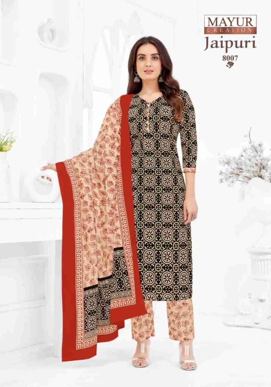 Jaipuri Vol-8 By Mayur Creation 8001 To 8010 Series Beautiful Festive Suits Stylish Fancy Colorful Casual Wear & Ethnic Wear Cotton Print Dresses At Wholesale Price