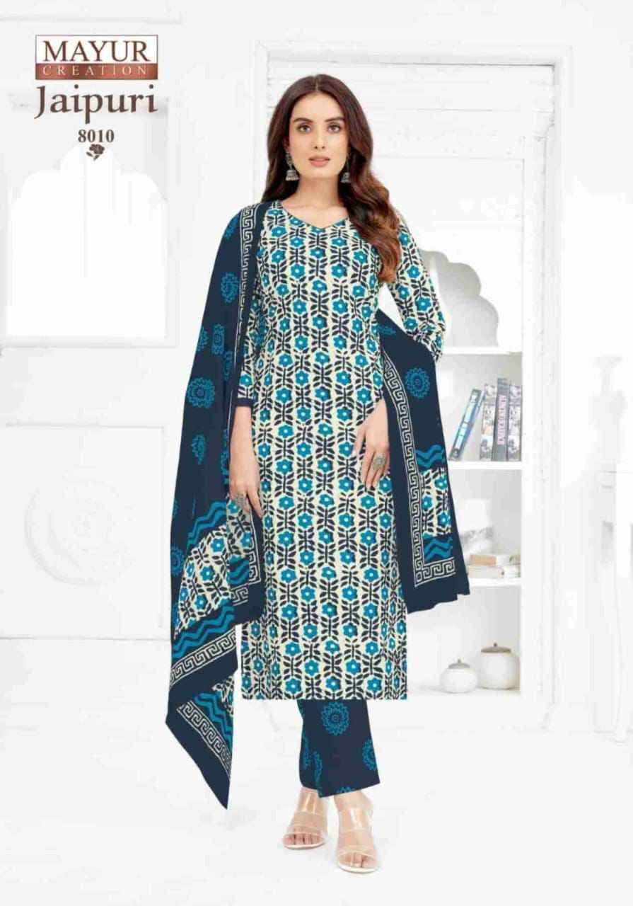 Jaipuri Vol-8 By Mayur Creation 8001 To 8010 Series Beautiful Festive Suits Stylish Fancy Colorful Casual Wear & Ethnic Wear Cotton Print Dresses At Wholesale Price