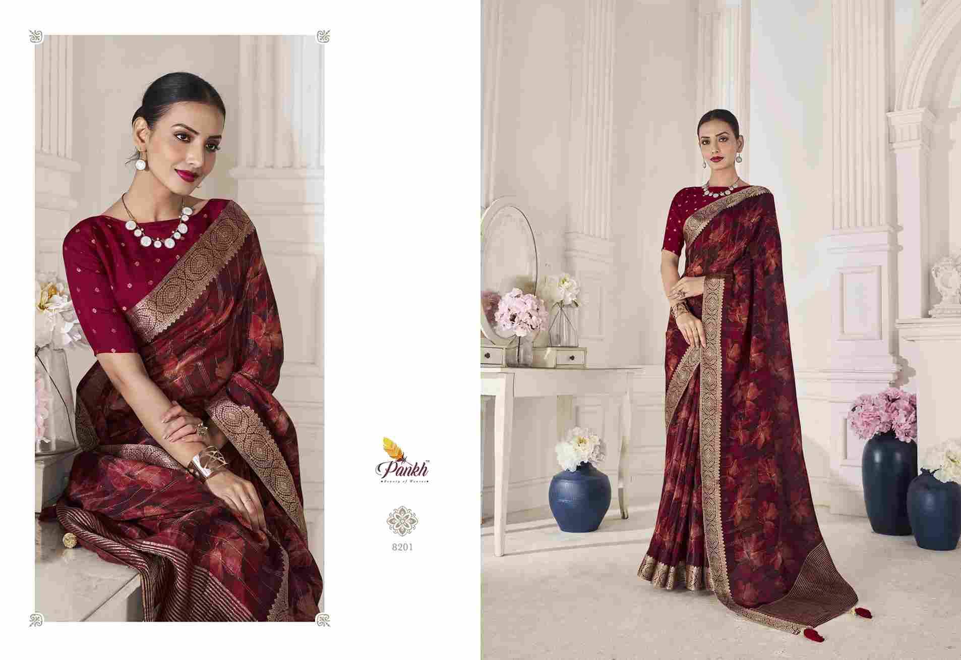 Rihana Silk By Pankh Creation 8201 To 8208 Series Indian Traditional Wear Collection Beautiful Stylish Fancy Colorful Party Wear & Occasional Wear Viscose Silk Sarees At Wholesale Price