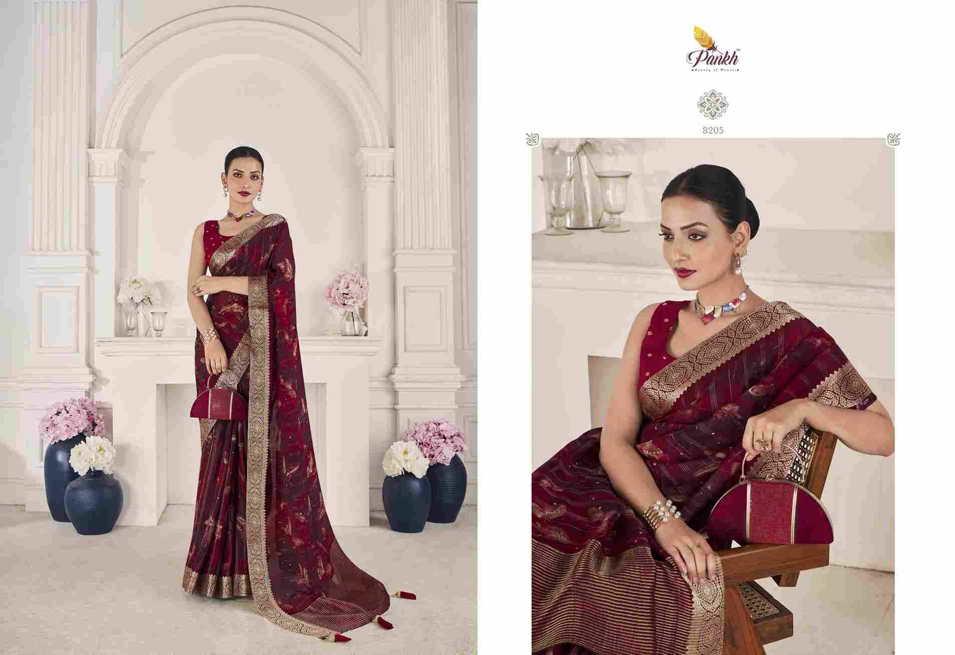 Rihana Silk By Pankh Creation 8201 To 8208 Series Indian Traditional Wear Collection Beautiful Stylish Fancy Colorful Party Wear & Occasional Wear Viscose Silk Sarees At Wholesale Price