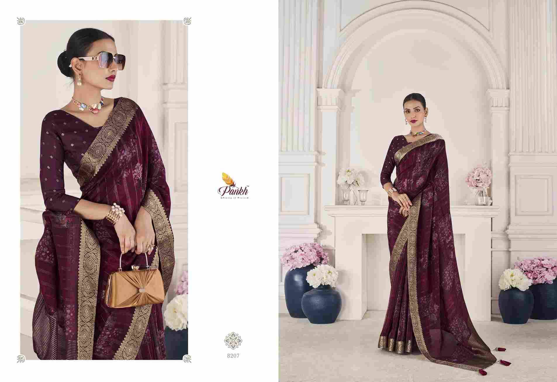 Rihana Silk By Pankh Creation 8201 To 8208 Series Indian Traditional Wear Collection Beautiful Stylish Fancy Colorful Party Wear & Occasional Wear Viscose Silk Sarees At Wholesale Price