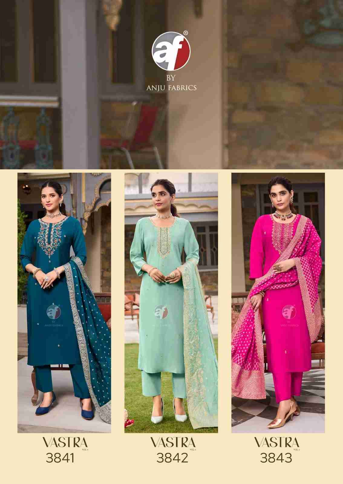 Vastra Vol-3 By Anju Fabrics 3841 To 3846 Series Suits Beautiful Fancy Colorful Stylish Party Wear & Occasional Wear Roman Silk Dresses At Wholesale Price