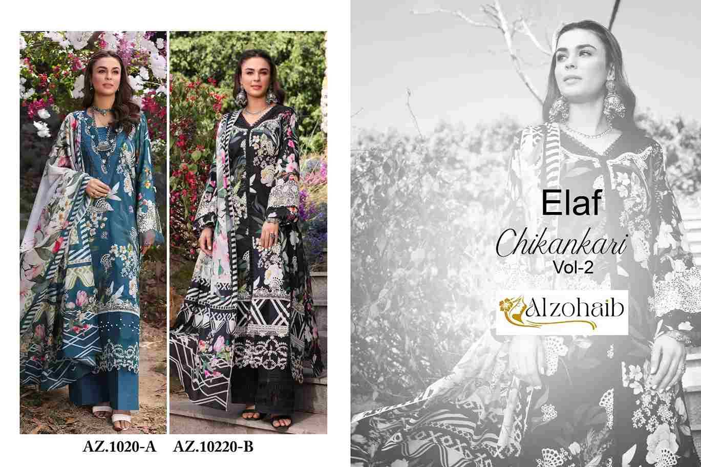 Elaf Chikankari Vol-2 By Alzohaib 1020-A To 1020-B Series Beautiful Pakistani Suits Colorful Stylish Fancy Casual Wear & Ethnic Wear Pure Cotton Dresses At Wholesale Price