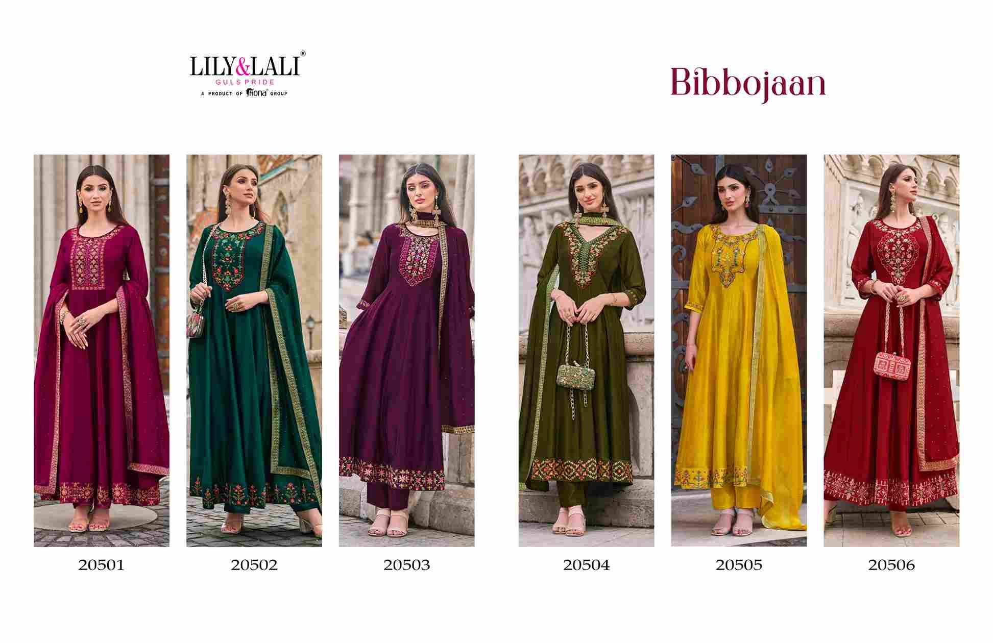 Bibbojaan By Lily And Lali 20501 To 20506 Series Beautiful Stylish Anarkali Suits Fancy Colorful Casual Wear & Ethnic Wear & Ready To Wear Vichitra Silk Dresses At Wholesale Price