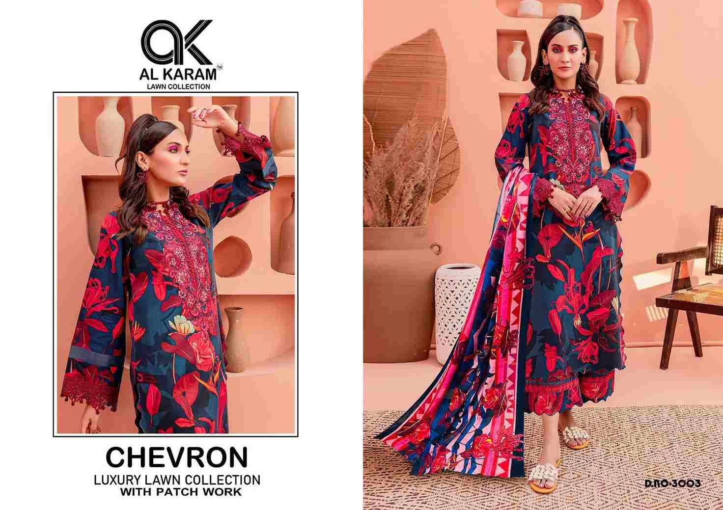 Chevron Luxury Lawn Collection Vol-3 By Al Karam Lawn Collection 3001 To 3004 Series Designer Pakistani Suits Beautiful Fancy Stylish Colorful Party Wear & Occasional Wear Pure Cotton With Embroidery Dresses At Wholesale Price