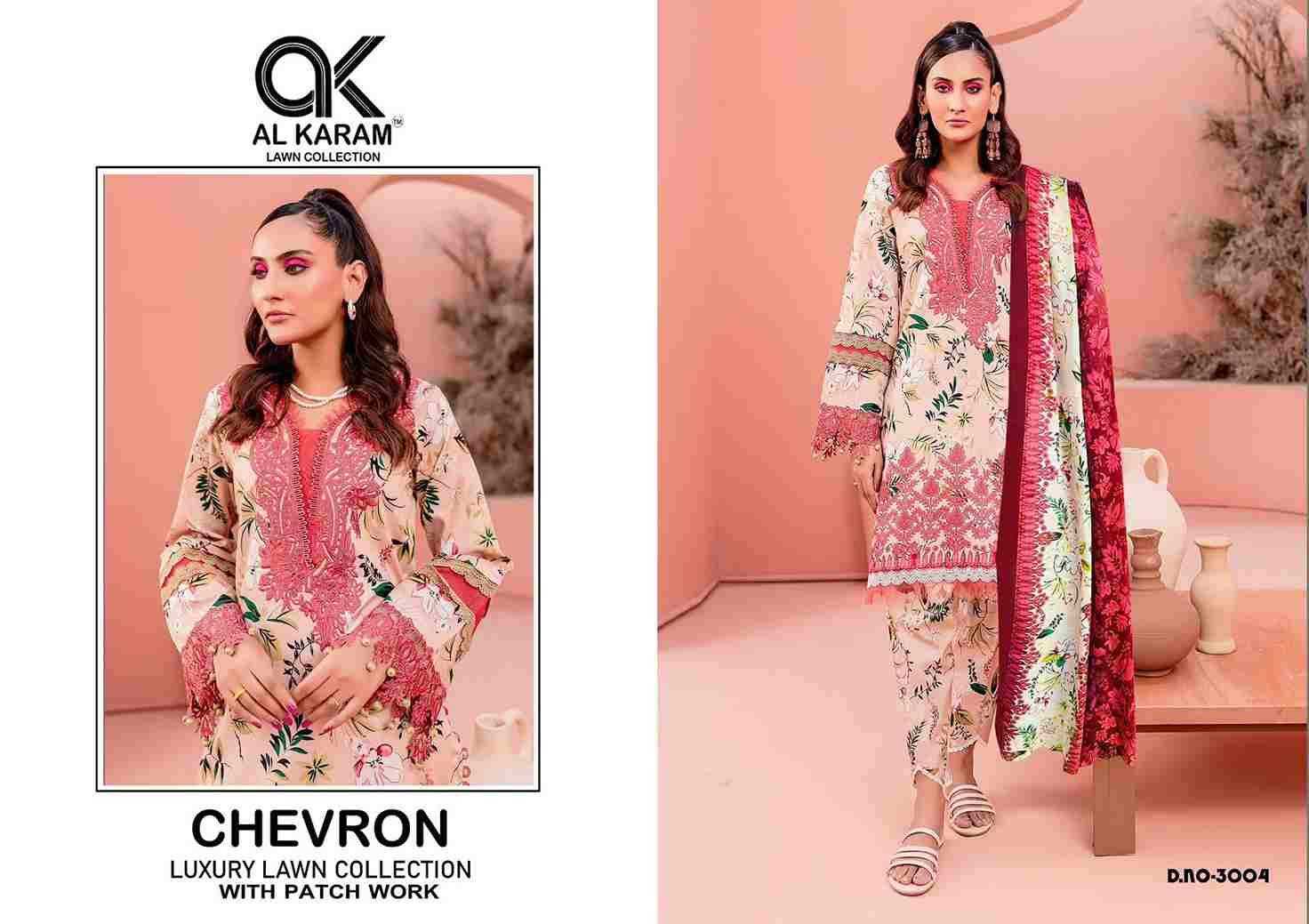 Chevron Luxury Lawn Collection Vol-3 By Al Karam Lawn Collection 3001 To 3004 Series Designer Pakistani Suits Beautiful Fancy Stylish Colorful Party Wear & Occasional Wear Pure Cotton With Embroidery Dresses At Wholesale Price