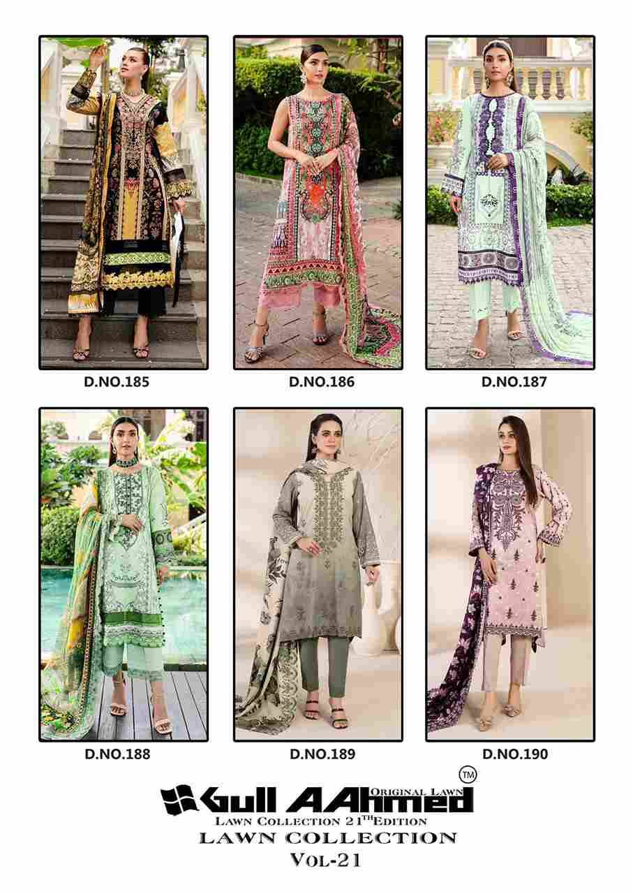 Gull Aahmed Lawn Collection Vol-21 By Gull Aahmed 185 To 190 Series Beautiful Festive Suits Stylish Fancy Colorful Casual Wear & Ethnic Wear Pure Lawn Dresses At Wholesale Price