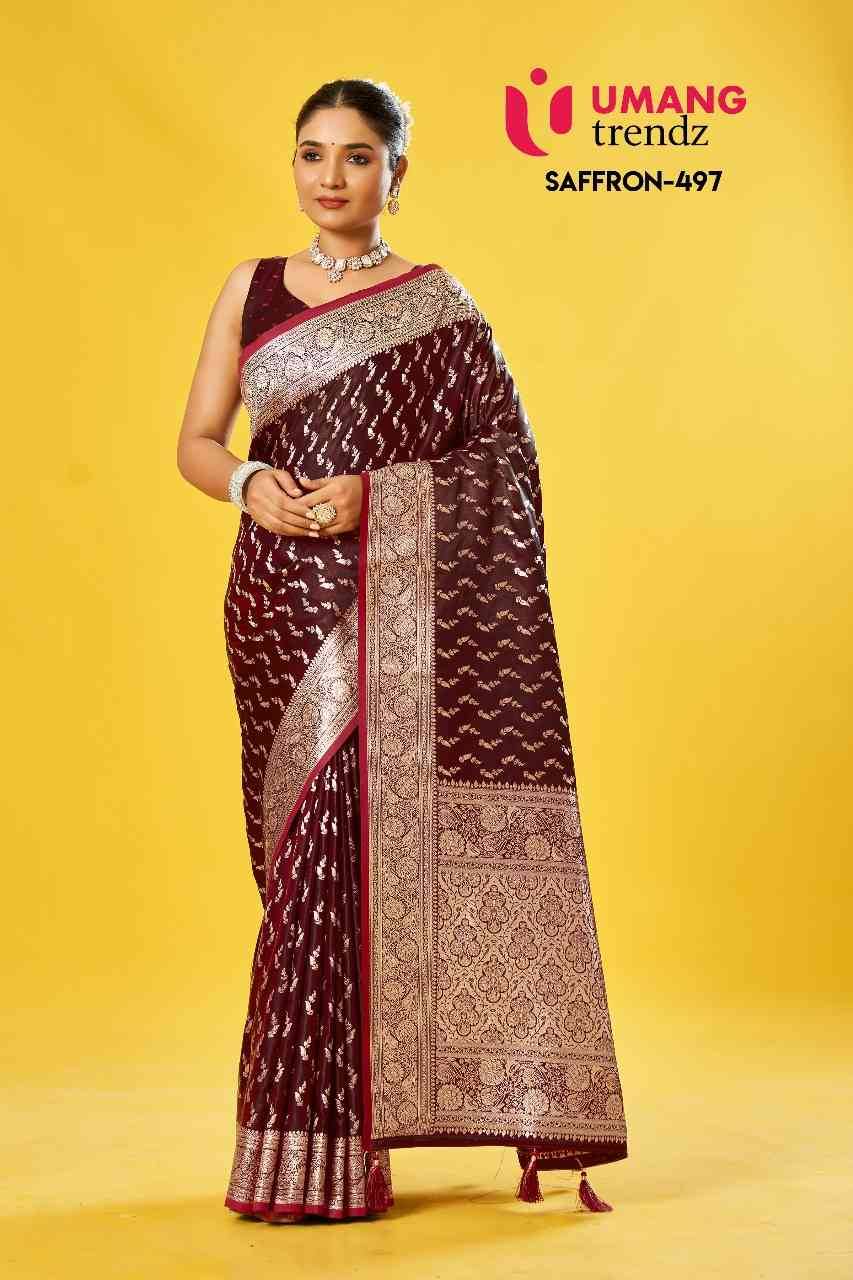 Saffron-497 By Umang Trendz 1001 To 1006 Series Indian Traditional Wear Collection Beautiful Stylish Fancy Colorful Party Wear & Occasional Wear Satin Sarees At Wholesale Price