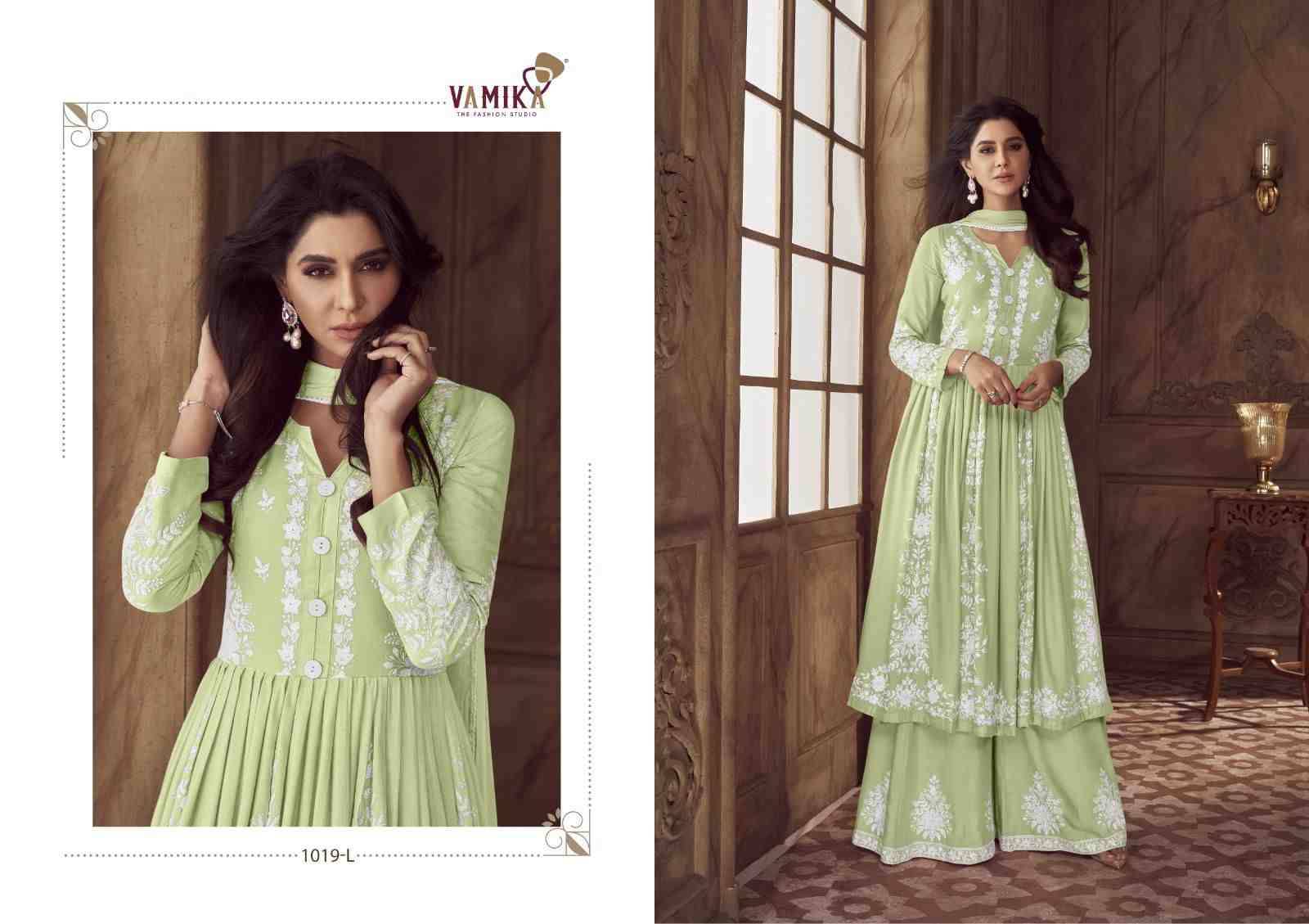 Lakhnavi Vol-4 Silver Coin By Vamika 1019-K To 1019-O Series Beautiful Stylish Sharara Suits Fancy Colorful Casual Wear & Ethnic Wear & Ready To Wear Pure Rayon Printed Dresses At Wholesale Price