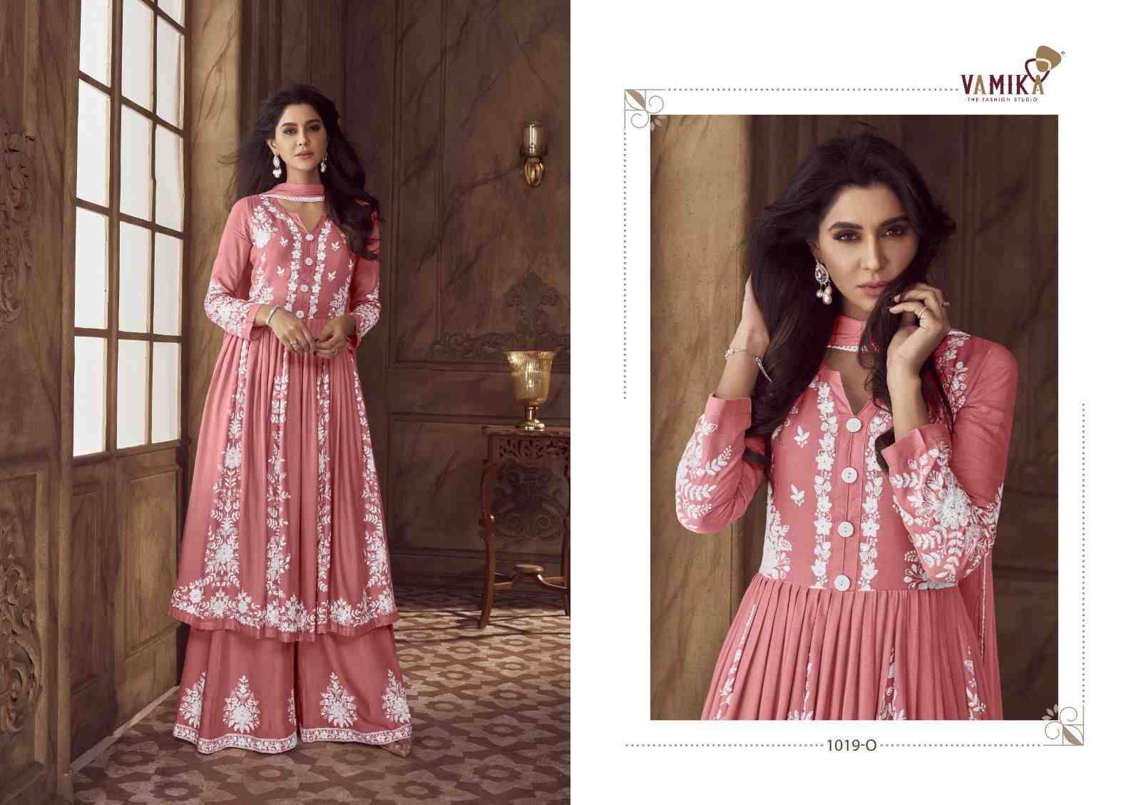 Lakhnavi Vol-4 Silver Coin By Vamika 1019-K To 1019-O Series Beautiful Stylish Sharara Suits Fancy Colorful Casual Wear & Ethnic Wear & Ready To Wear Pure Rayon Printed Dresses At Wholesale Price