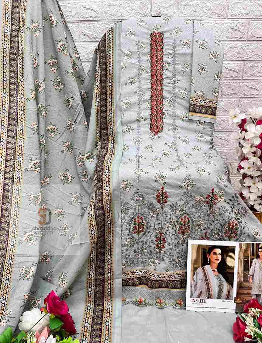 Bin Saeed Color Collection By Shraddha Designer 1001-A To 1001-D Series Pakistani Suits Beautiful Fancy Stylish Colorful Party Wear & Occasional Wear Pure Cotton Print With Embroidery Dresses At Wholesale Price