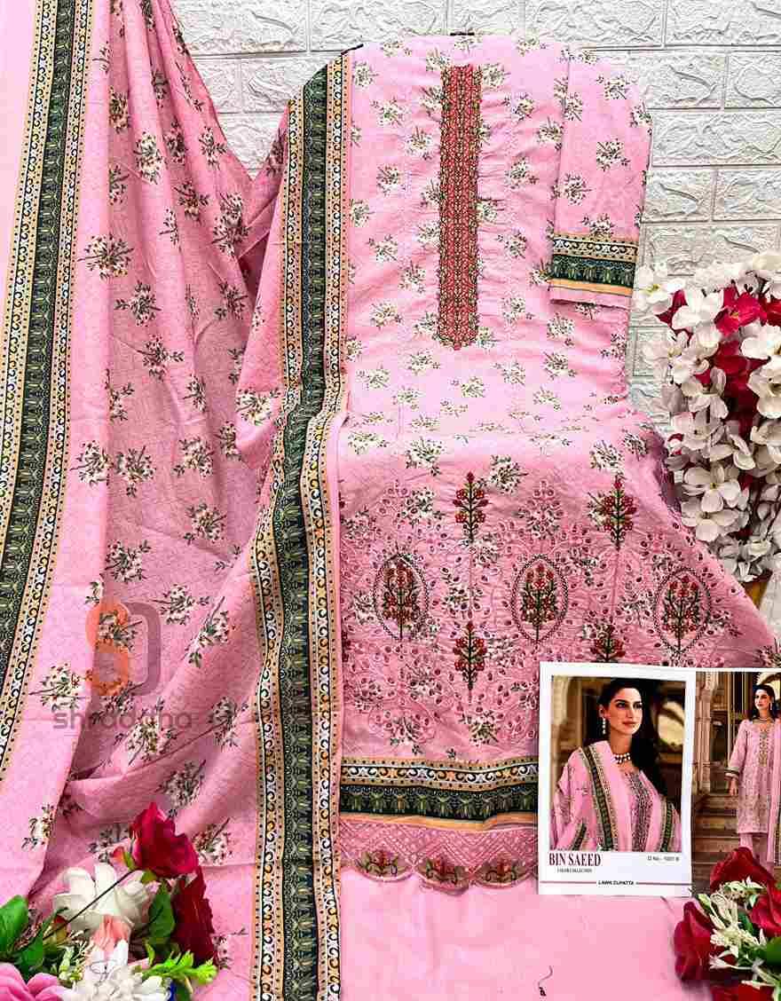 Bin Saeed Color Collection By Shraddha Designer 1001-A To 1001-D Series Pakistani Suits Beautiful Fancy Stylish Colorful Party Wear & Occasional Wear Pure Cotton Print With Embroidery Dresses At Wholesale Price