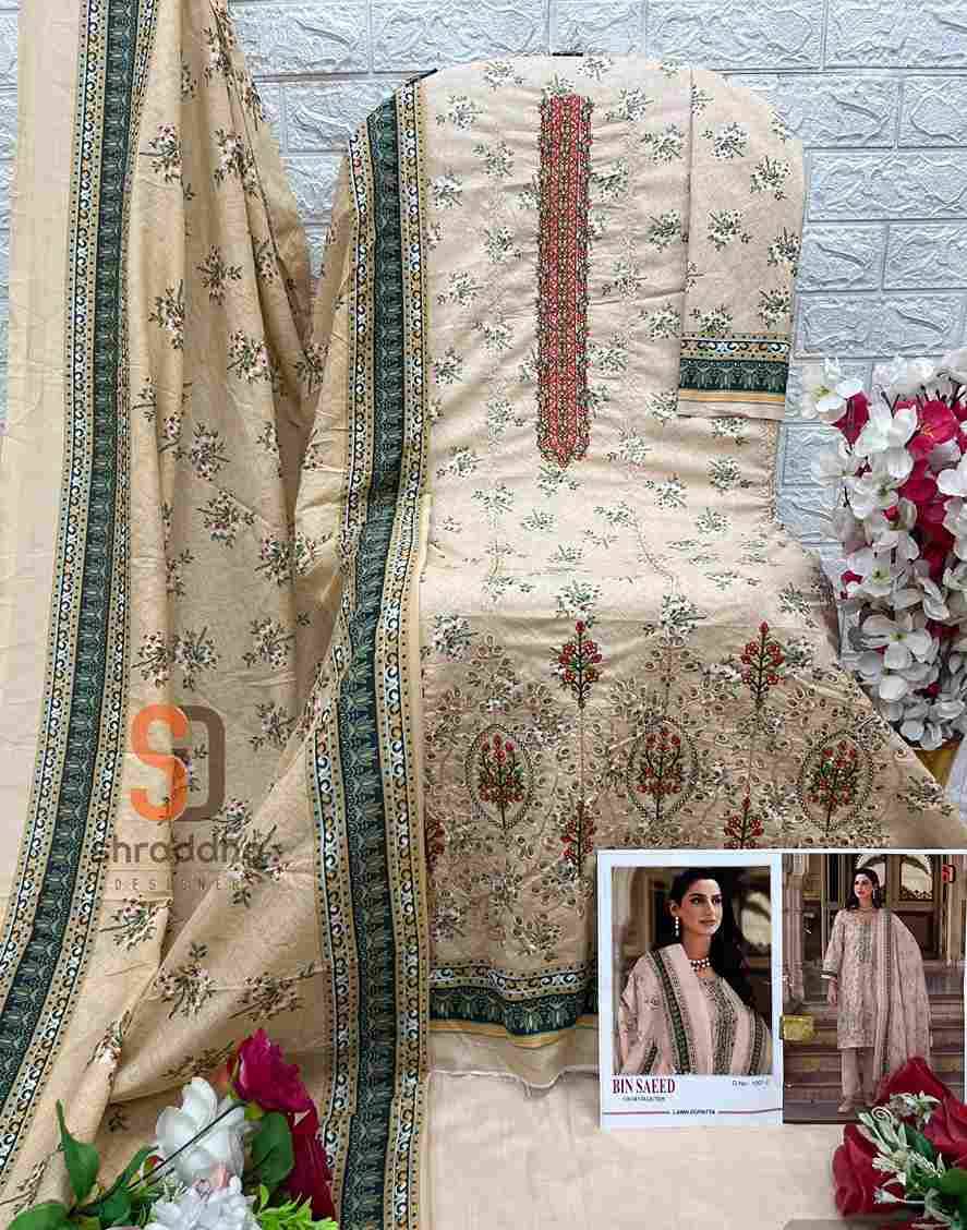 Bin Saeed Color Collection By Shraddha Designer 1001-A To 1001-D Series Pakistani Suits Beautiful Fancy Stylish Colorful Party Wear & Occasional Wear Pure Cotton Print With Embroidery Dresses At Wholesale Price