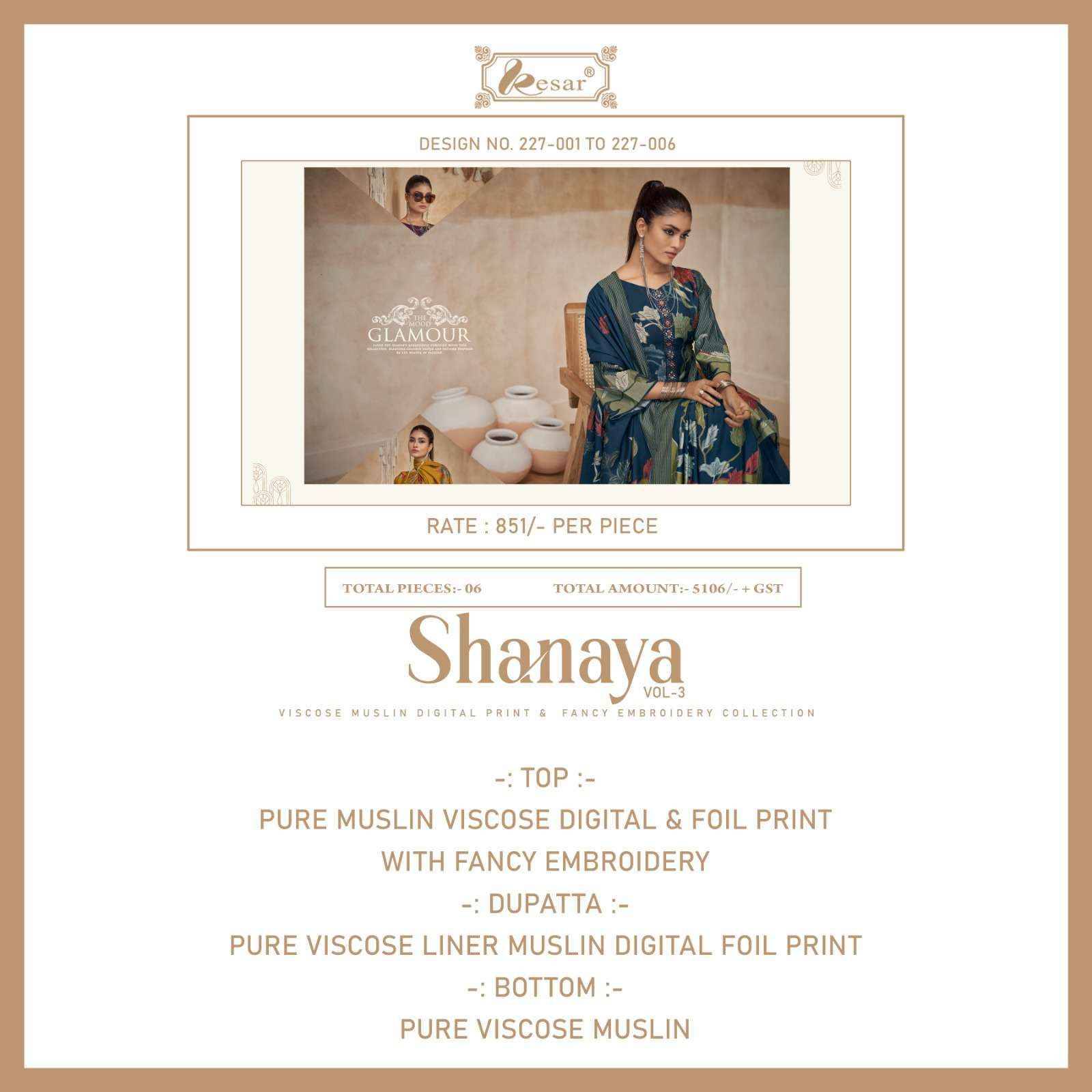 Shanaya Vol-3 By Kesar 227-001 To 227-006 Series Beautiful Stylish Festive Suits Fancy Colorful Casual Wear & Ethnic Wear & Ready To Wear Pure Muslin Viscose Digital Print Dresses At Wholesale Price