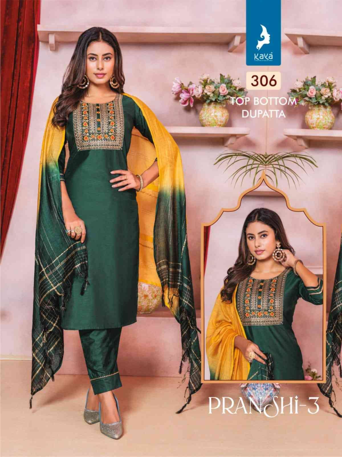 Pranshi Vol-3 By Kaya 301 To 308 Series Beautiful Suits Colorful Stylish Fancy Casual Wear & Ethnic Wear Chanderi Silk Dresses At Wholesale Price