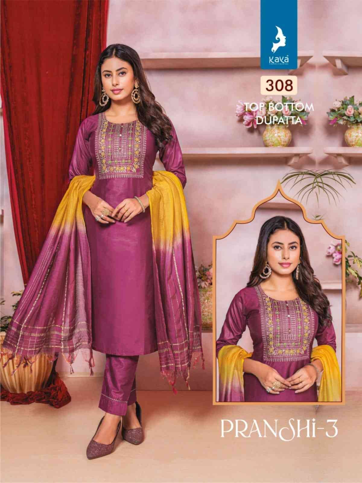 Pranshi Vol-3 By Kaya 301 To 308 Series Beautiful Suits Colorful Stylish Fancy Casual Wear & Ethnic Wear Chanderi Silk Dresses At Wholesale Price