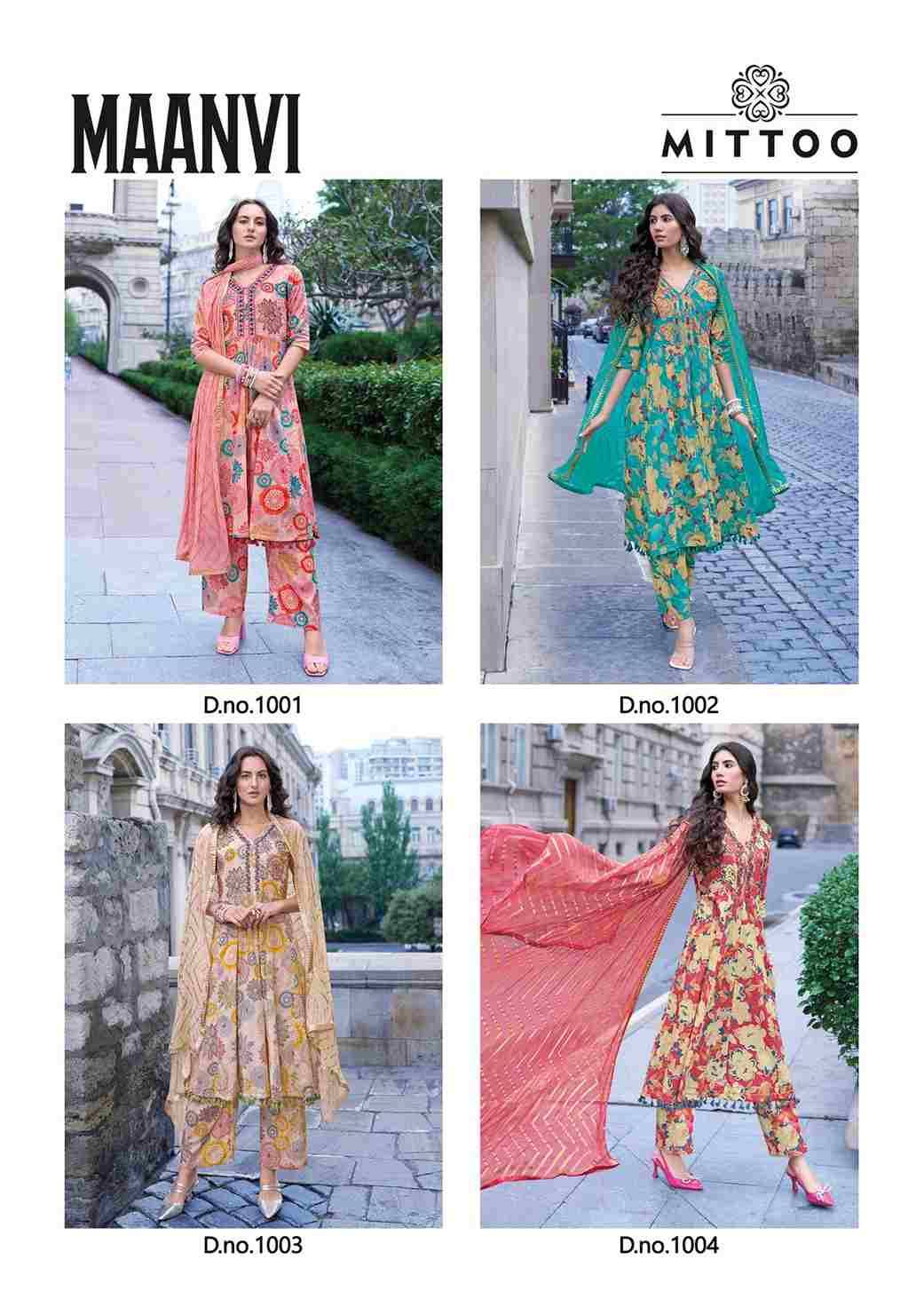 Maanvi By Mittoo 1001 To 1004 Series Beautiful Suits Colorful Stylish Fancy Casual Wear & Ethnic Wear Pure Cotton Print Dresses At Wholesale Price