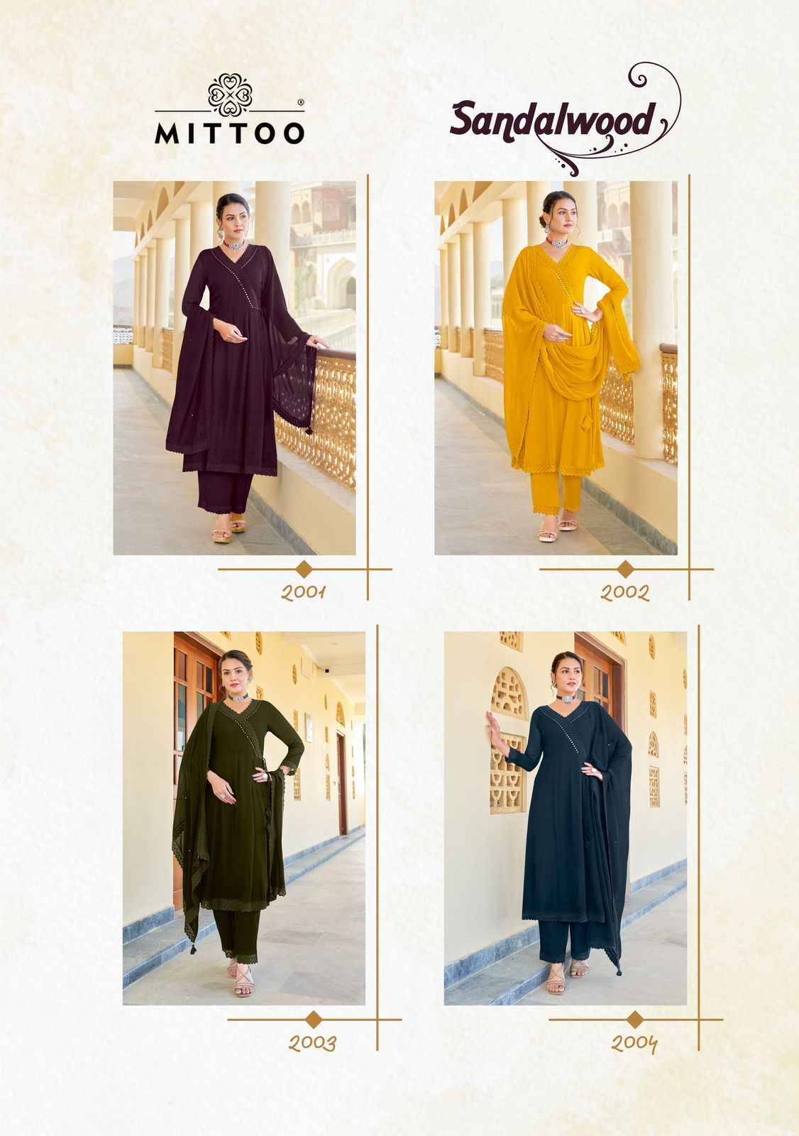 Sandalwood By Mittoo 2001 To 2004 Series Beautiful Suits Colorful Stylish Fancy Casual Wear & Ethnic Wear Pure Georgette Dresses At Wholesale Price