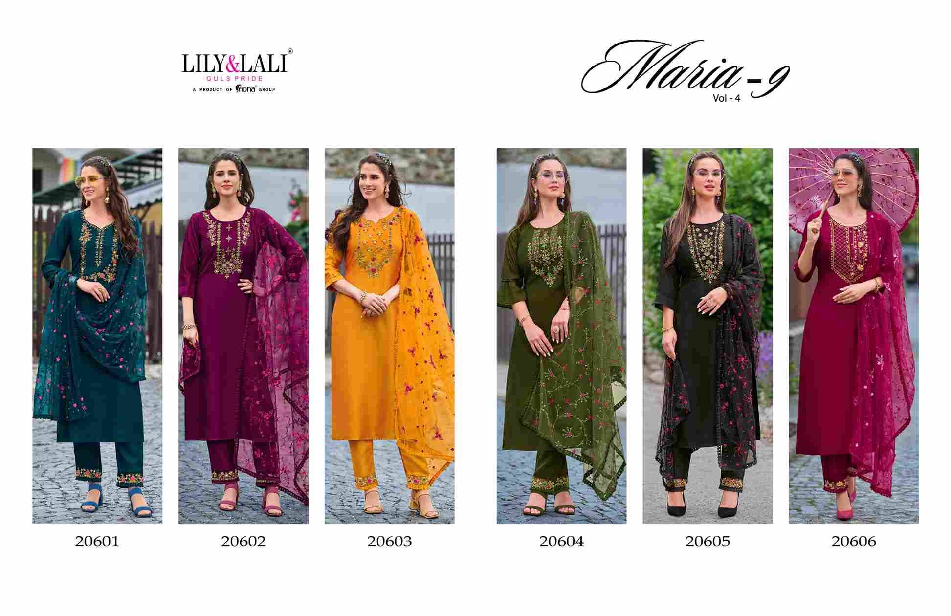 Maria-9 Vol-4 By Lily And Lali 20601 To 20606 Series Beautiful Winter Collection Suits Stylish Fancy Colorful Casual Wear & Ethnic Wear Vichitra Silk With Embroidery Dresses At Wholesale Price