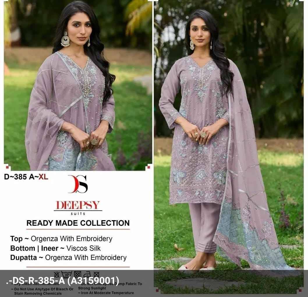 Deepsy Hit Design 385 Colours By Deepsy Suits 385-A To 385-D Series Designer Pakistani Suits Beautiful Fancy Stylish Colorful Party Wear & Occasional Wear Pure Organza With Embroidery Dresses At Wholesale Price