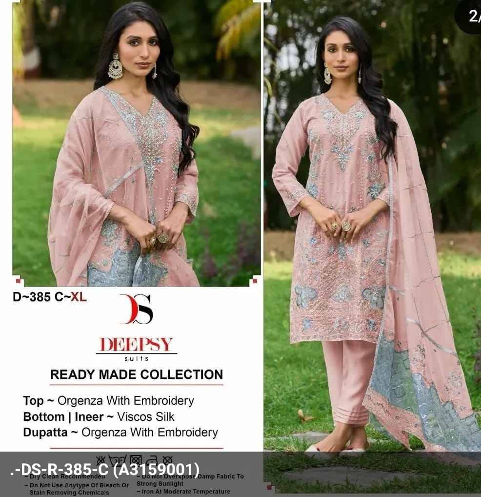 Deepsy Hit Design 385 Colours By Deepsy Suits 385-A To 385-D Series Designer Pakistani Suits Beautiful Fancy Stylish Colorful Party Wear & Occasional Wear Pure Organza With Embroidery Dresses At Wholesale Price