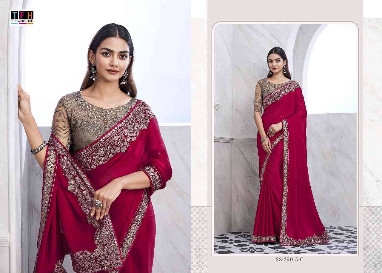 Silver Screen 29015 Colours By TFH 29015-A To 29015-F Series Indian Traditional Wear Collection Beautiful Stylish Fancy Colorful Party Wear & Occasional Wear Chiffon Silk Sarees At Wholesale Price