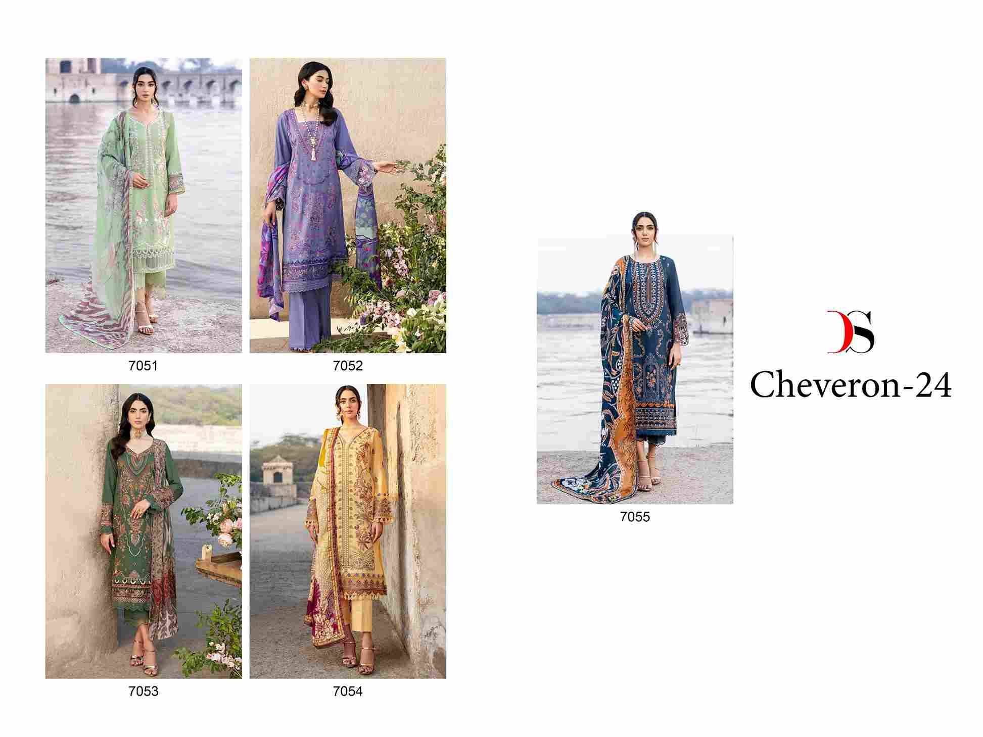 Cheveron-24 By Deepsy Suits 7051 To 7055 Series Designer Pakistani Suits Beautiful Stylish Fancy Colorful Party Wear & Occasional Wear Pure Cotton Dresses At Wholesale Price