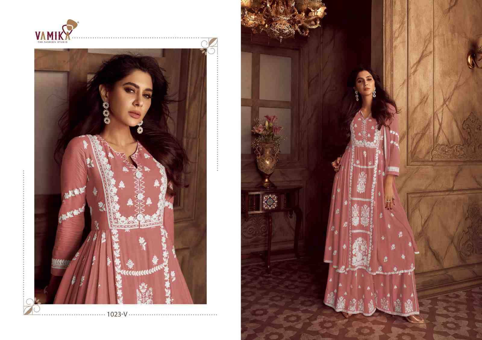 Lakhnavi Vol-4 Light Color By Vamika 1023-V To 1023-Z Series Beautiful Stylish Sharara Suits Fancy Colorful Casual Wear & Ethnic Wear & Ready To Wear Pure Rayon Printed Dresses At Wholesale Price