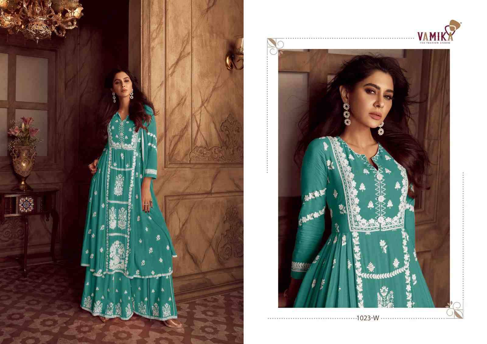 Lakhnavi Vol-4 Light Color By Vamika 1023-V To 1023-Z Series Beautiful Stylish Sharara Suits Fancy Colorful Casual Wear & Ethnic Wear & Ready To Wear Pure Rayon Printed Dresses At Wholesale Price