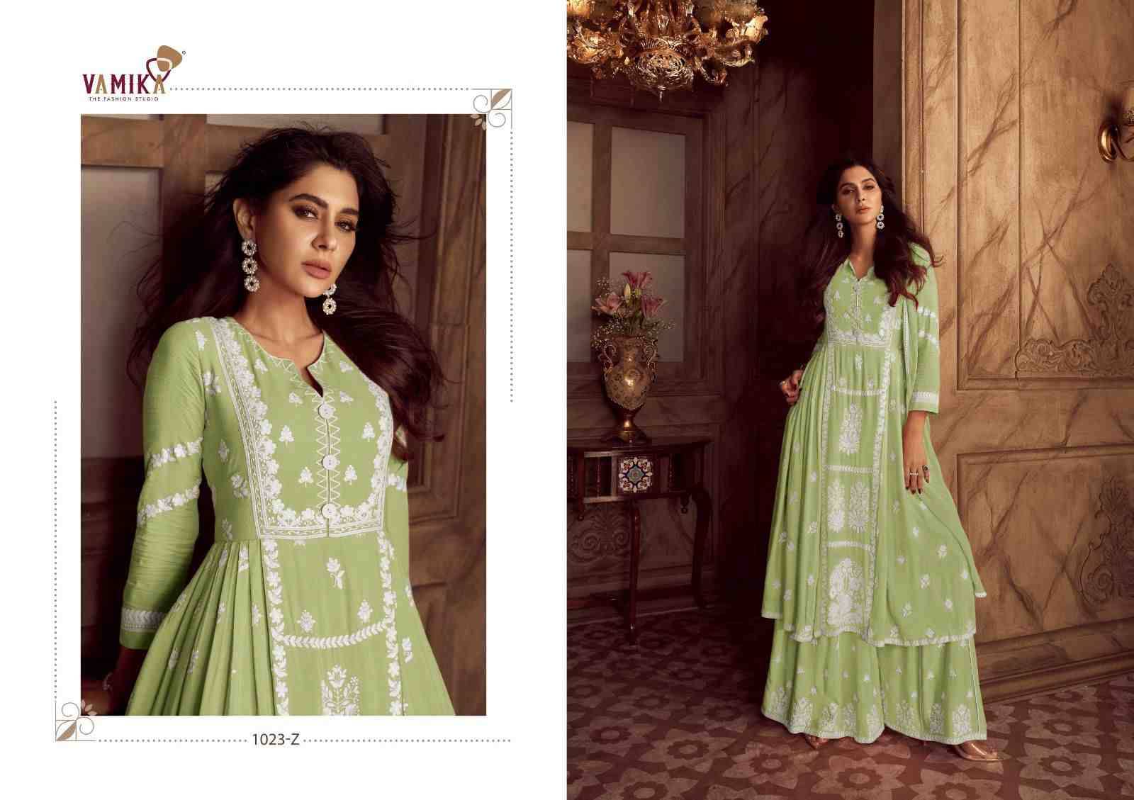 Lakhnavi Vol-4 Light Color By Vamika 1023-V To 1023-Z Series Beautiful Stylish Sharara Suits Fancy Colorful Casual Wear & Ethnic Wear & Ready To Wear Pure Rayon Printed Dresses At Wholesale Price