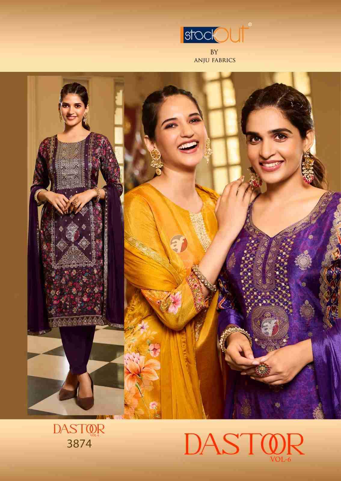 Dastoor Vol-6 By Anju Fabrics 3871 To 3874 Series Festive Suits Beautiful Fancy Colorful Stylish Party Wear & Occasional Wear Pure Dola Jacquard Dresses At Wholesale Price