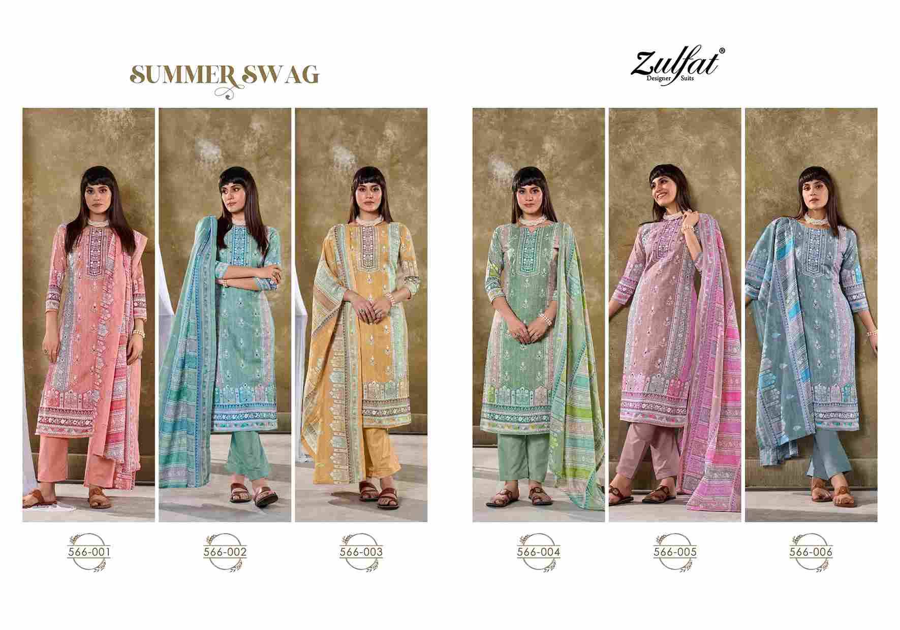 Summer Swag By Zulfat 566-001 To 566-006 Series Beautiful Festive Suits Stylish Fancy Colorful Casual Wear & Ethnic Wear Pure Cotton Print Dresses At Wholesale Price