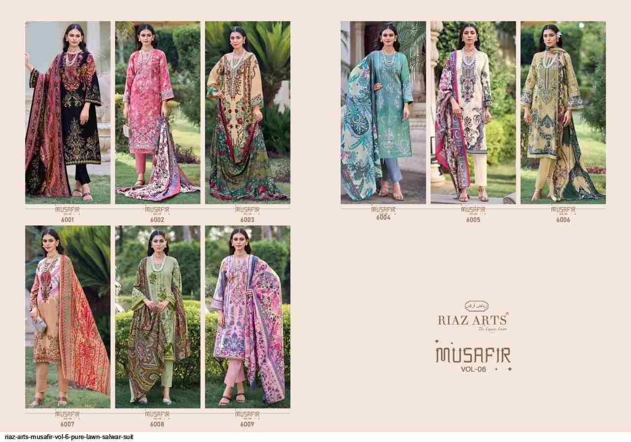 Musafir Vol-6 By Riaz Arts 6001 To 6009 Series Wholesale Designer Pakistani Suits Collection Beautiful Stylish Fancy Colorful Party Wear & Occasional Wear Pure Lawn Print With Embroidered Dresses At Wholesale Price