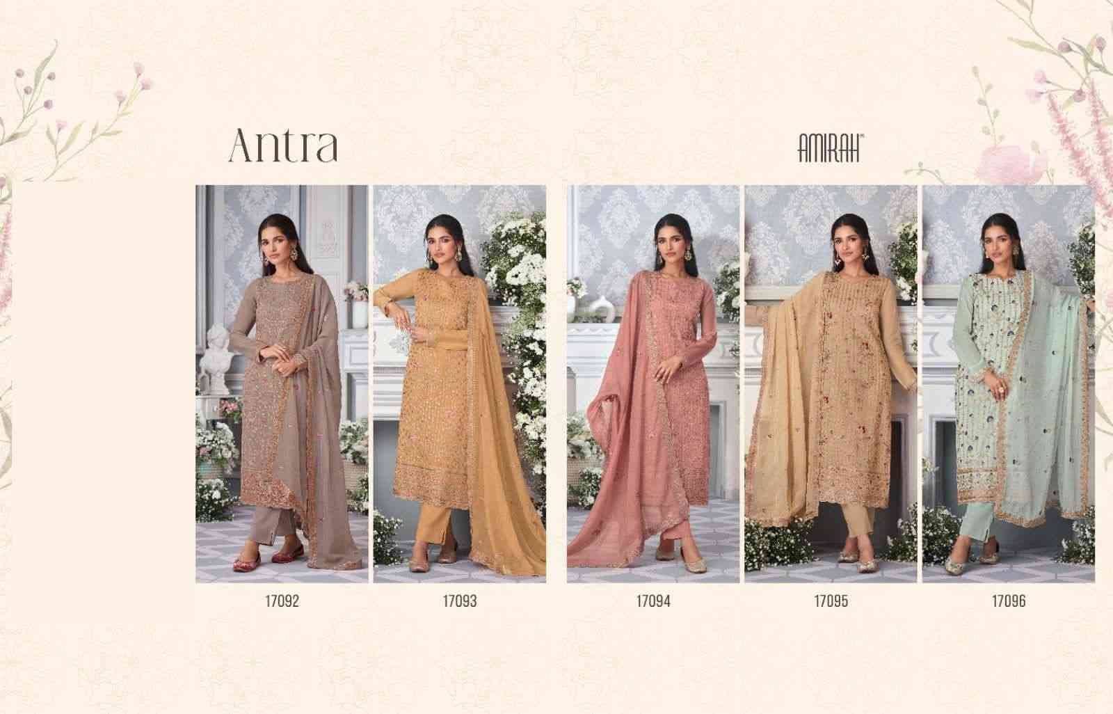 Antra By Amirah 17092 To 17096 Series Beautiful Stylish Festive Suits Fancy Colorful Casual Wear & Ethnic Wear & Ready To Wear Organza Silk Dresses At Wholesale Price