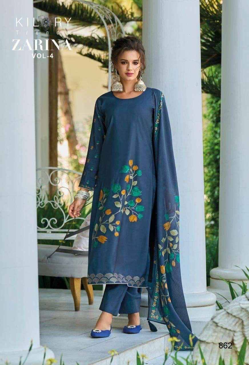 Zarina Vol-4 By Kilory 861 To 868 Series Beautiful Stylish Festive Suits Fancy Colorful Casual Wear & Ethnic Wear & Ready To Wear Viscose Muslin Dresses At Wholesale Price