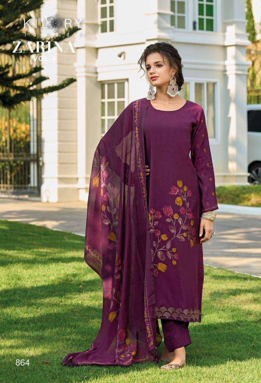 Zarina Vol-4 By Kilory 861 To 868 Series Beautiful Stylish Festive Suits Fancy Colorful Casual Wear & Ethnic Wear & Ready To Wear Viscose Muslin Dresses At Wholesale Price