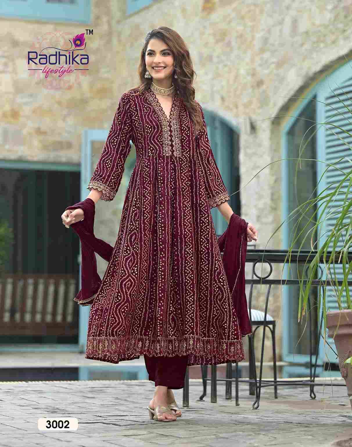 Anarkali Vol-3 By Radhika Lifestyle 3001 To 3006 Series Designer Festive Suits Beautiful Stylish Fancy Colorful Party Wear & Occasional Wear Pure Rayon Foil Print Dresses At Wholesale Price