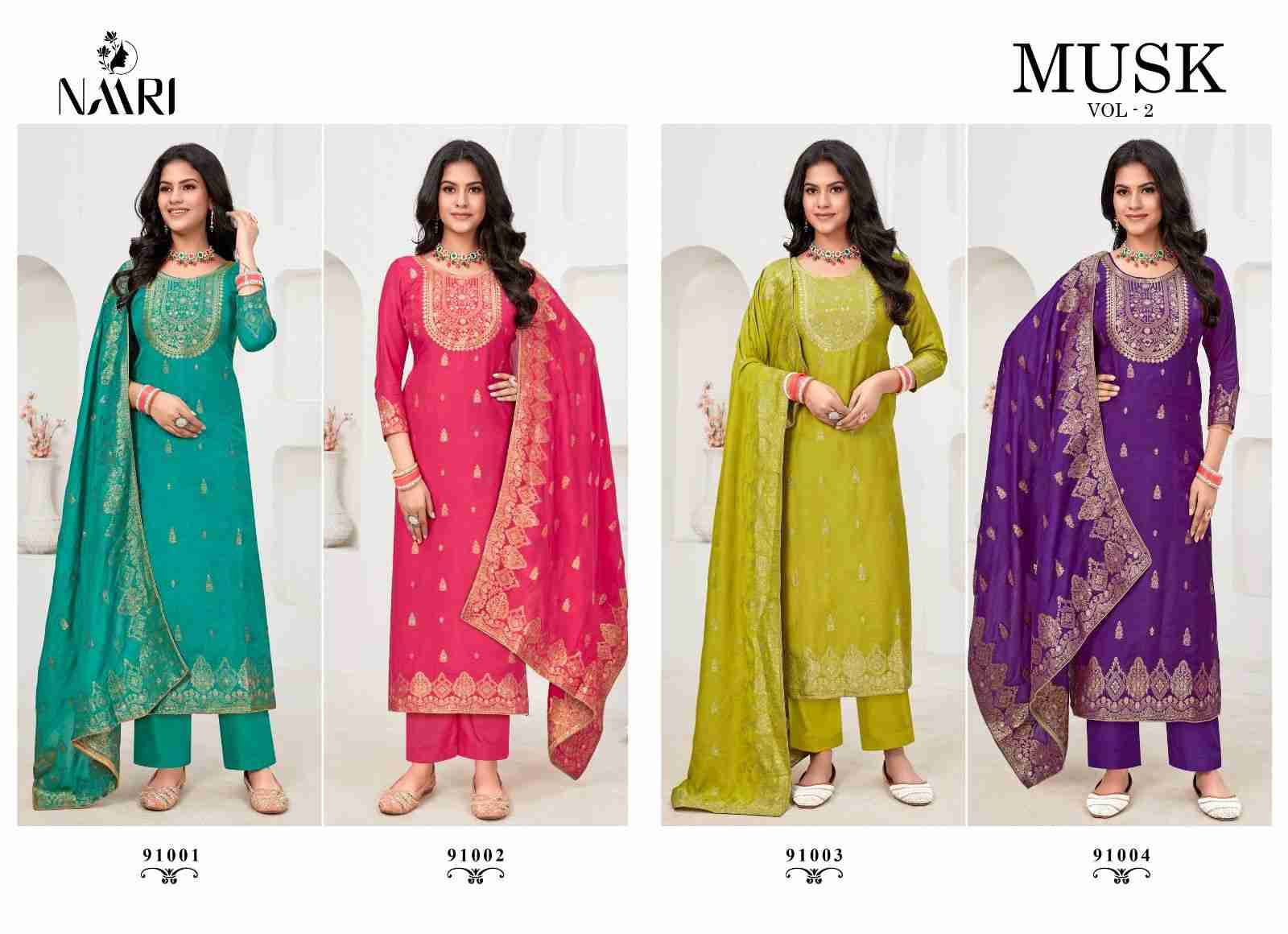 Musk Vol-2 By Naari 91001 To 91004 Series Beautiful Stylish Festive Suits Fancy Colorful Casual Wear & Ethnic Wear & Ready To Wear Pure Viscose Muslin Jacquard Silk Dresses At Wholesale Price