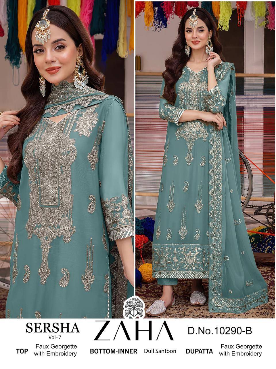 Sersha Vol-7 By Zaha 10290-A To 10290-C Series Beautiful Pakistani Suits Stylish Fancy Colorful Party Wear & Occasional Wear Faux Georgette Embroidered Dresses At Wholesale Price