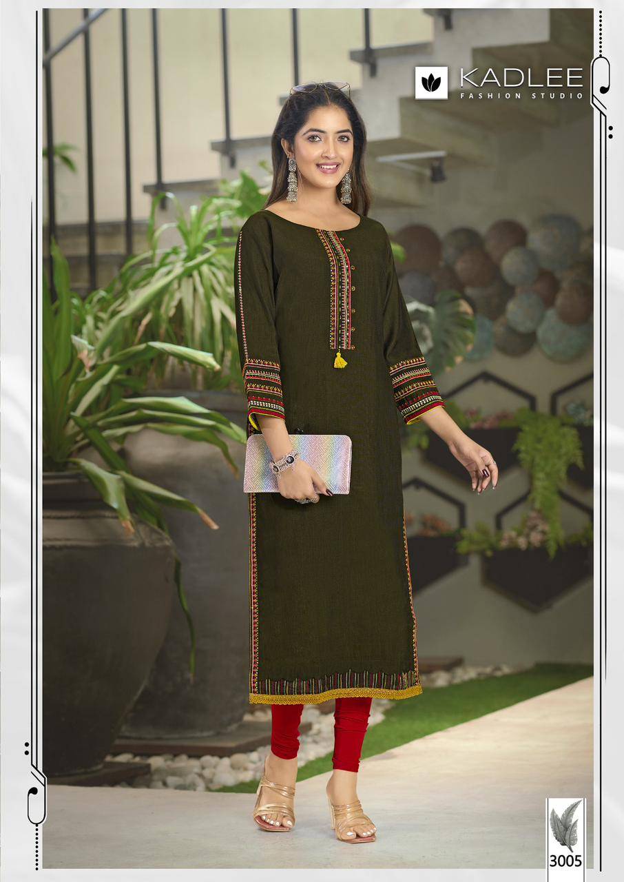 Aarvi By Kadlee 3001 To 3006 Series Designer Stylish Fancy Colorful Beautiful Party Wear & Ethnic Wear Collection Viscose With Work Kurtis At Wholesale Price