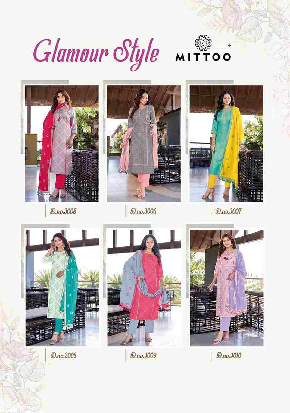 Glamour Style By Mittoo 3005 To 3010 Series Beautiful Suits Colorful Stylish Fancy Casual Wear & Ethnic Wear Muslin Print Dresses At Wholesale Price