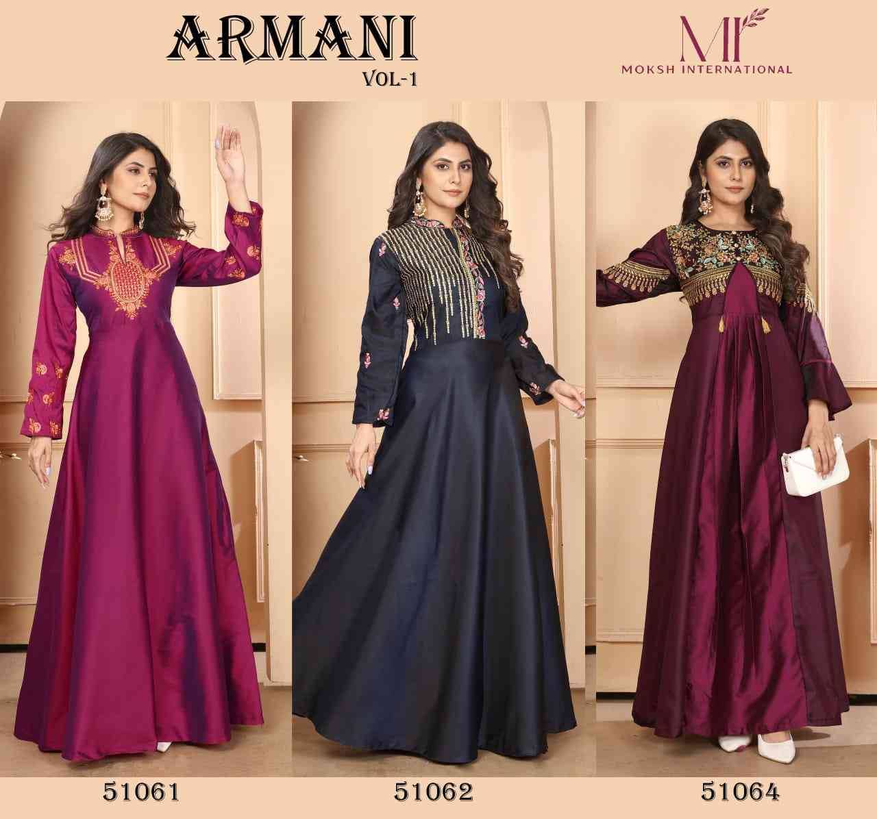 Armani Vol-1 By Moksh International Beautiful Stylish Fancy Colorful Casual Wear & Ethnic Wear Silk Gowns At Wholesale Price