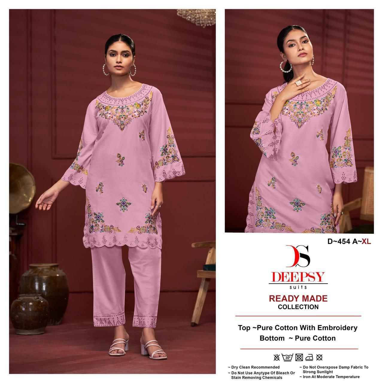 Deepsy Hit Design 454 Colours By Deepsy Suits 454-A To 454-D Series Designer Pakistani Suits Collection Beautiful Stylish Fancy Colorful Party Wear & Occasional Wear Pure Cotton Kurtis With Bottom At Wholesale Price