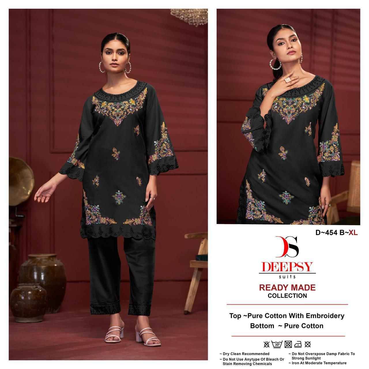 Deepsy Hit Design 454 Colours By Deepsy Suits 454-A To 454-D Series Designer Pakistani Suits Collection Beautiful Stylish Fancy Colorful Party Wear & Occasional Wear Pure Cotton Kurtis With Bottom At Wholesale Price